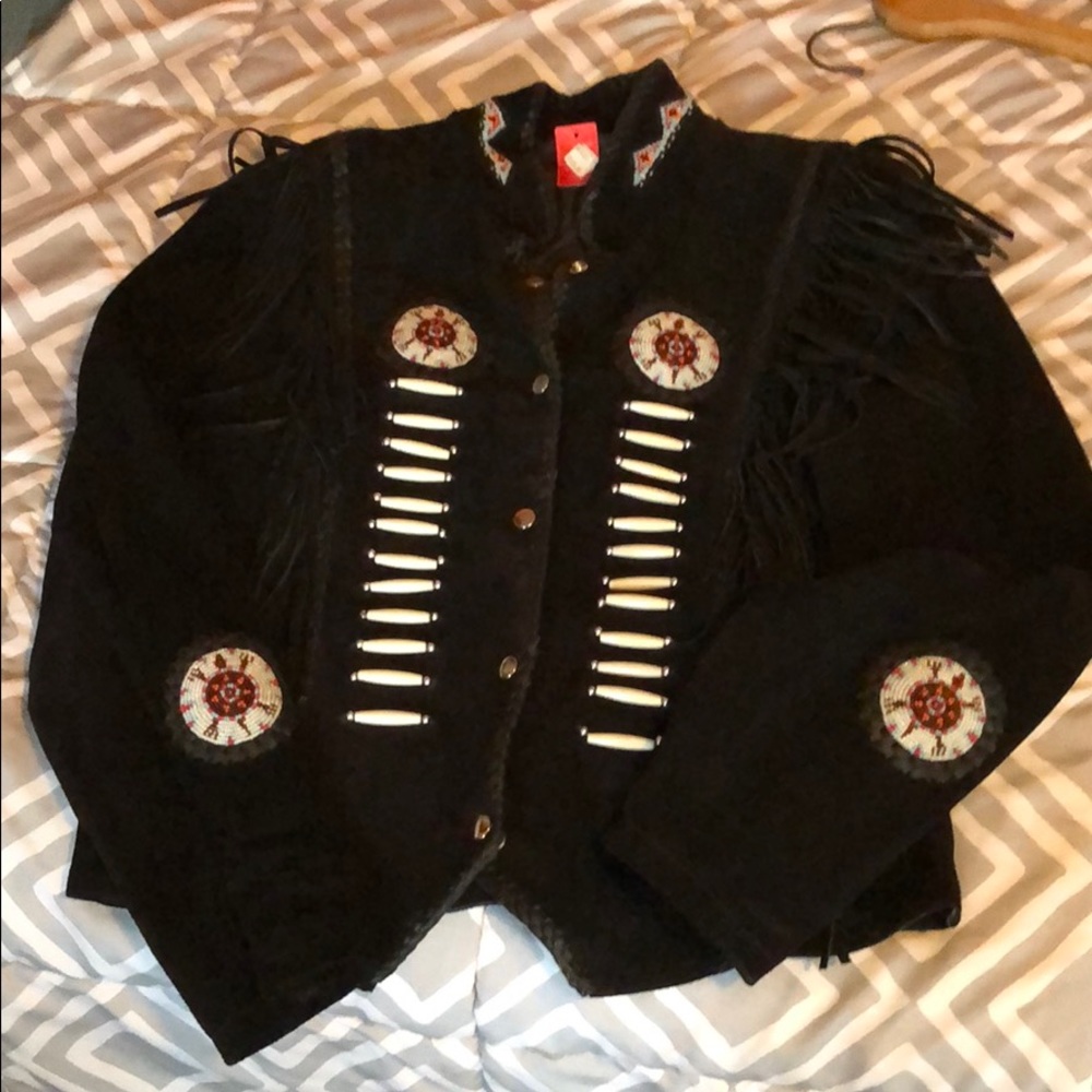 Beaded, suede fringe jacket